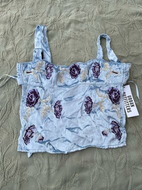 Kimchi Blue | Urban Outfitters Light Blue Embroidered Velvety Backless Tank Top